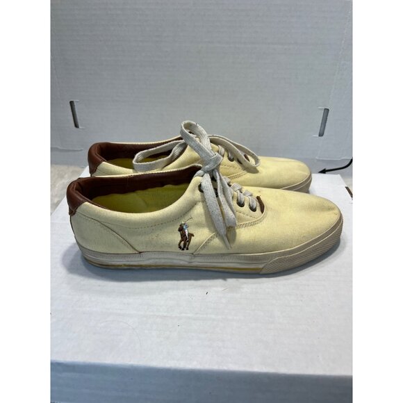 Polo Ralph Lauren Yellow Vaughn Sneakers Canvas Lace-Up Tennis Shoes Mens - Picture 9 of 11